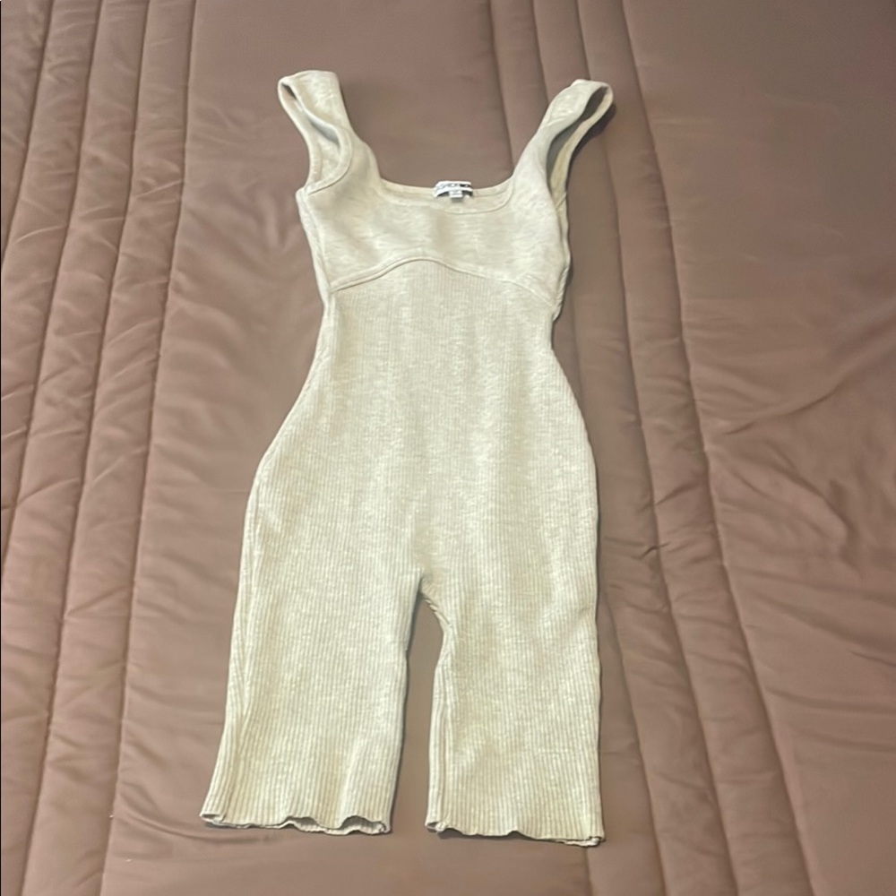 Fashion Nova Beige Ribbed Knit Jumpsuit